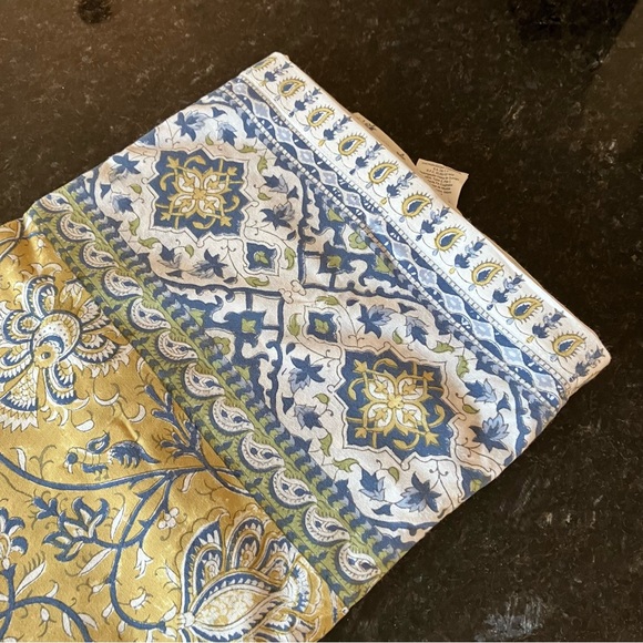New Pottery Barn Carolle Kalamkari Block Print Tablecloth, Casual Cotton Yellow - Picture 8 of 14